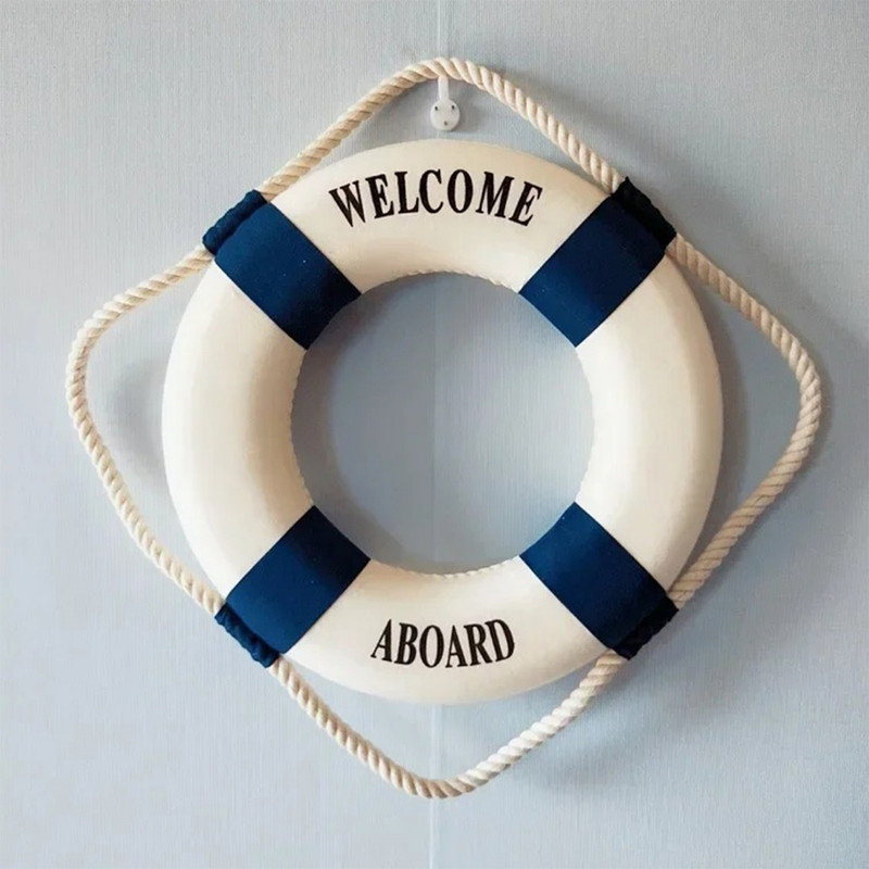 Cloth Life Ring Buoy, Home Wall Nautical Decor for costume party, theme ball decorations, Red 25cm, Red