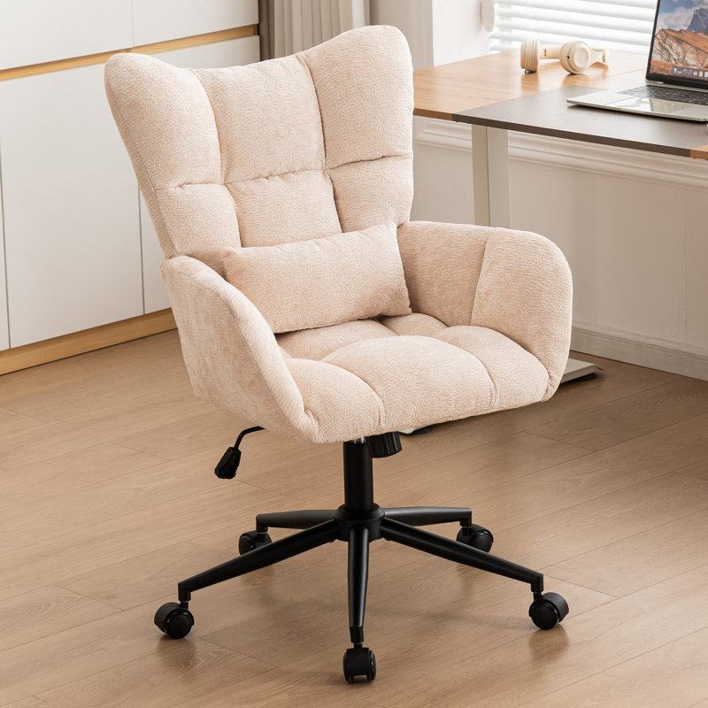 Chenille Swivel Task Chair with Tufted Back, Beige