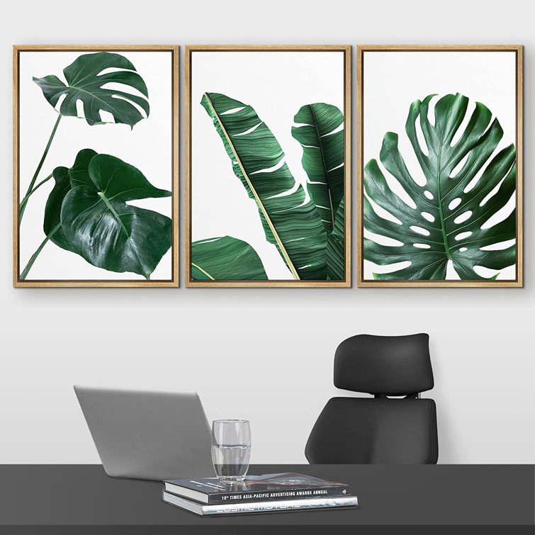 Set of 3 Emerald Green and Gold Wall Art Set Botanical Leaf Abstract Wall  Art Set Plant for Living Room, Bedroom, Bathroom, Kitchen, Office, Home