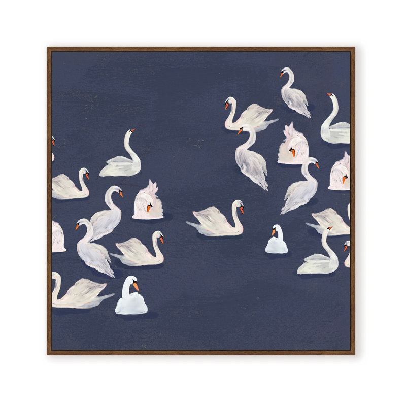 Nature Inspired Modern Ensemble: Swan Serenade, 24" H x 24" W, Framed Print, Gold