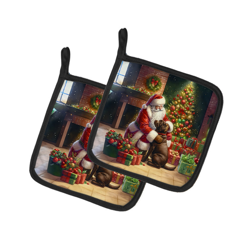 Caroline's Treasures Moments With Santa Polyester Potholder Set