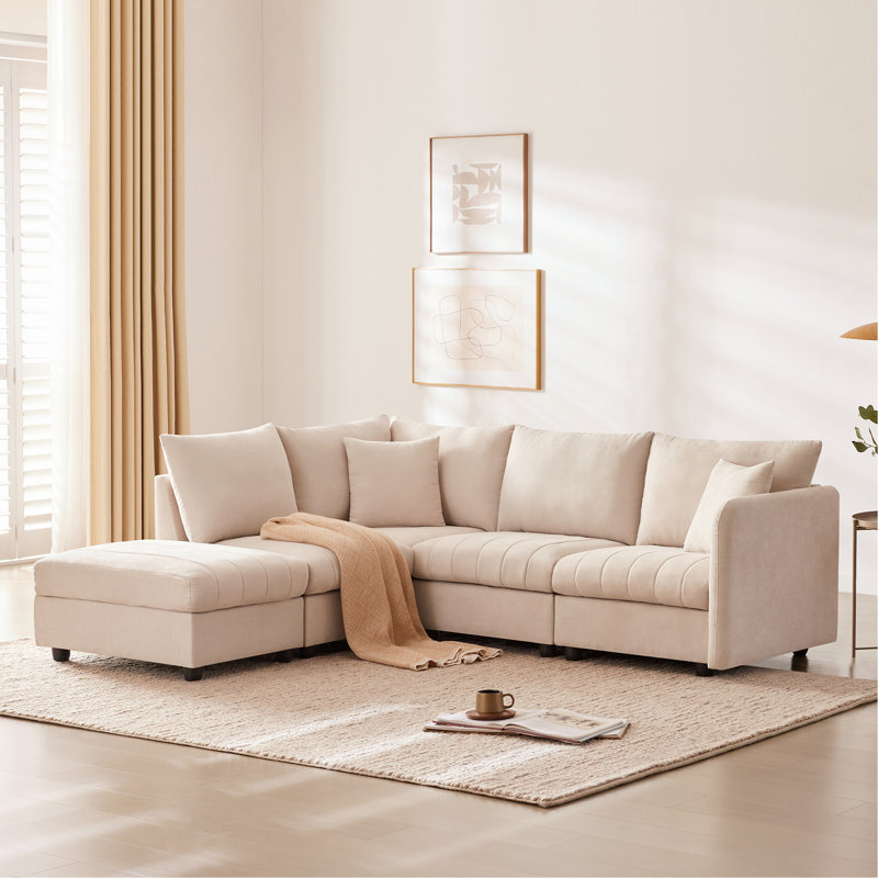 Canapé modulaire d'intérieur avec 2 coussins, Beige