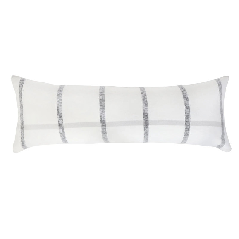 Copenhagen Pillow Cover & Insert, Bolster 14"H x 40"W, White/Gray Plaid
