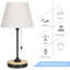Lampes de bureau Bernartice avec abat-jour en lin neutre, base en métal et bois
