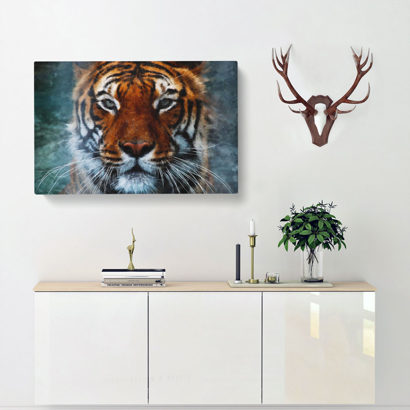 Tiger In The Blue - Wrapped Canvas Painting, 50cm H x 76cm W x 3cm D