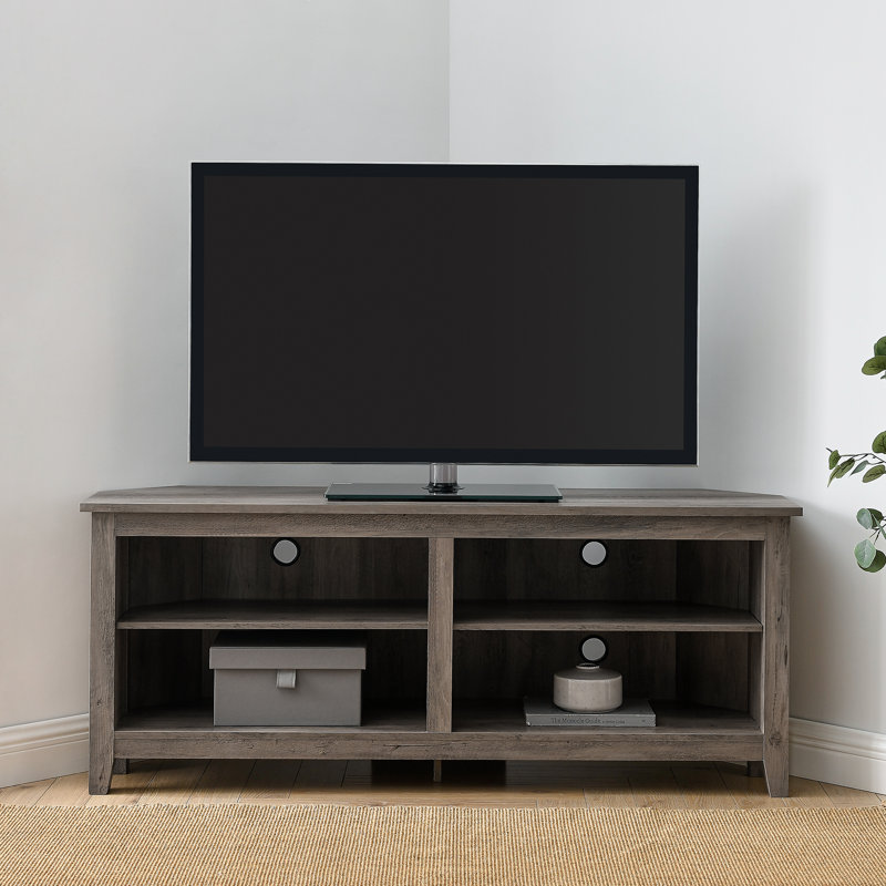 Meuble télé d'angle de 58 po avec rangement pour téléviseur de 65 po ou moins Kneeland, Gris délavé