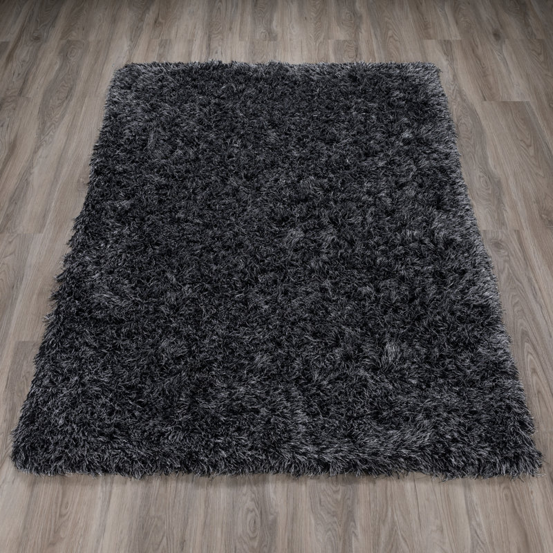 Tapis noir / argent / gris fait à la main Petrey, Rectangle de 2 pi x 3 pi