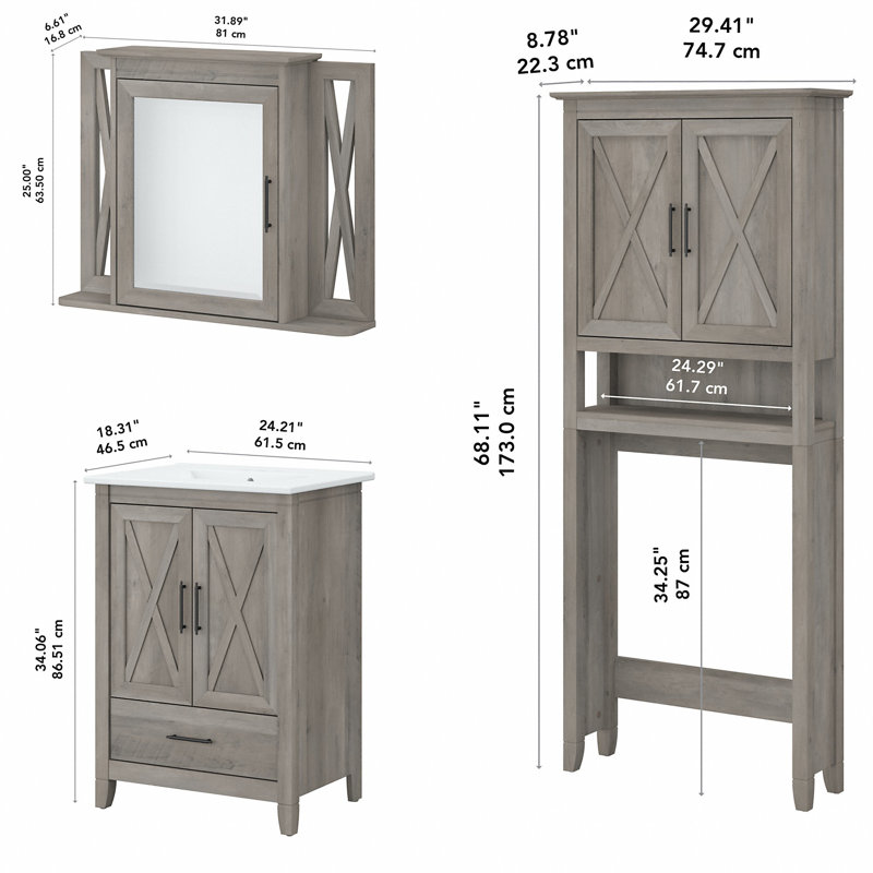 Edion Single Bathroom Vanity with Ceramic Top, Gray