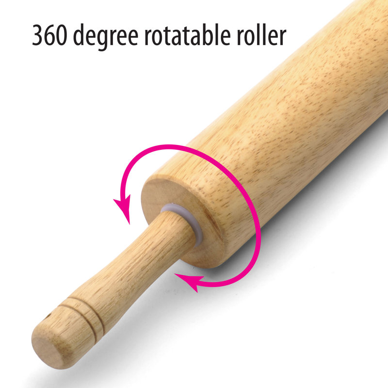 Classic Natural Wood Rolling Pin with Easy Grip Handles