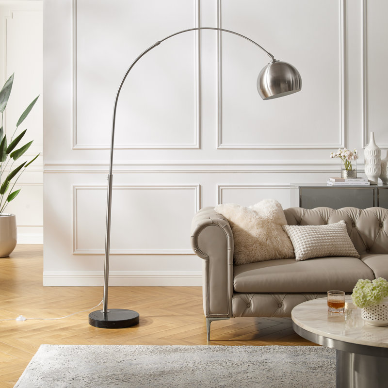 Lampe sur pied arquée 80 po Poyen, Acier inoxydable, Noir / argent