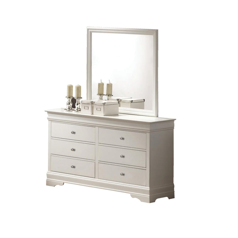 Commode double 6 tiroirs avec miroir Hemmer, Blanc