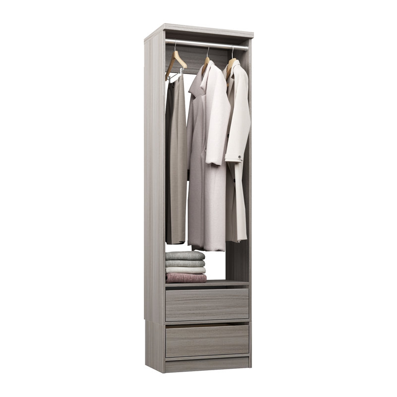 Grey Oak 19.5" Floor-Mounted Closet Section with 1 Clothing Rod & 2 Reveal Drawers, 19.5, Grey Oak