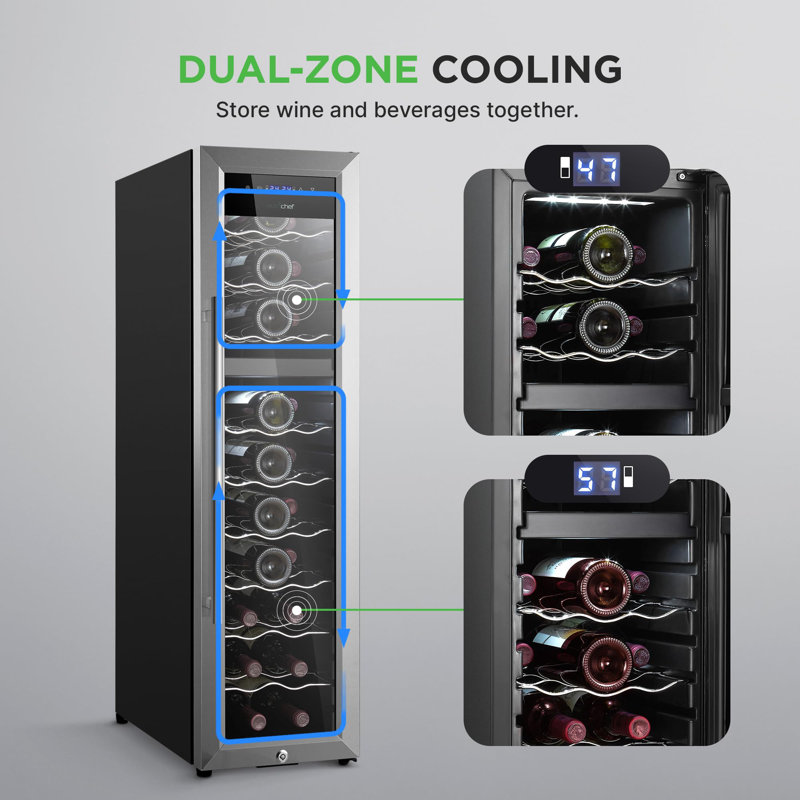 NutriChef Dual Zone Freestanding 27 Bottle Wine Refrigerator