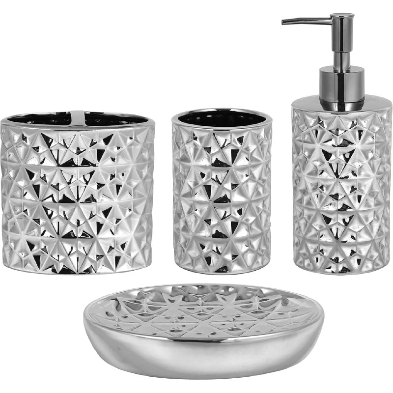 Silver bathroom accessory set