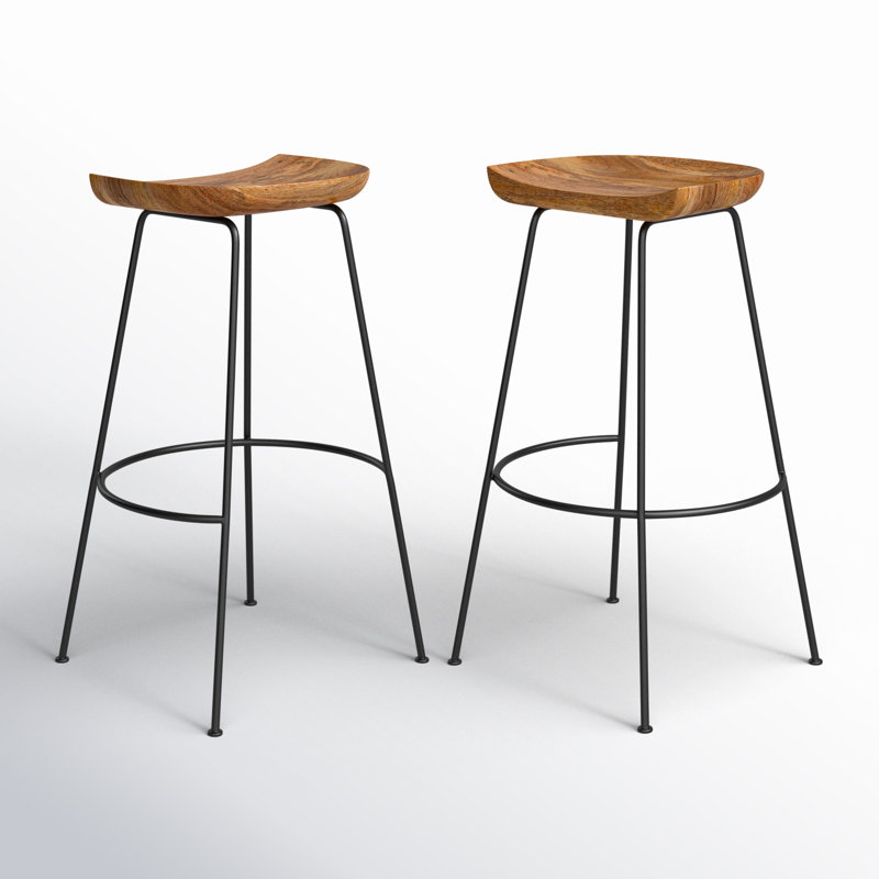 Tabouret de bar et de comptoir en bois massif Samanthia, Naturel/noir, Tabouret de bar (siège d’une hauteur de 30,5 p