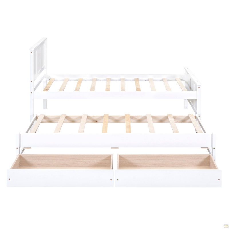 Lit plateforme simple avec lit gigogne et tiroirs, blanc