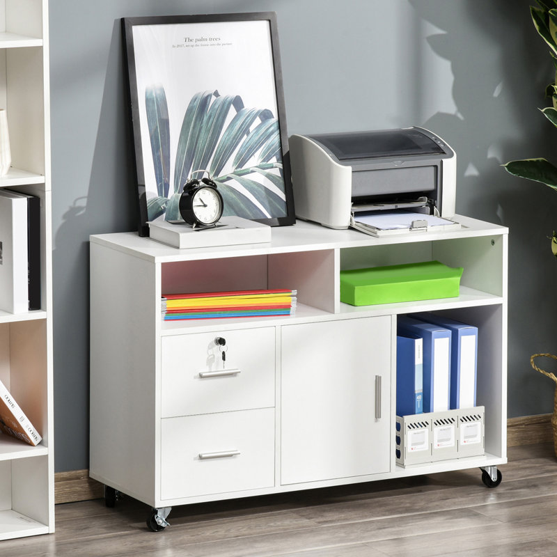 39.37'' Wide 2 -Drawer Mobile File Cabinet, White / White