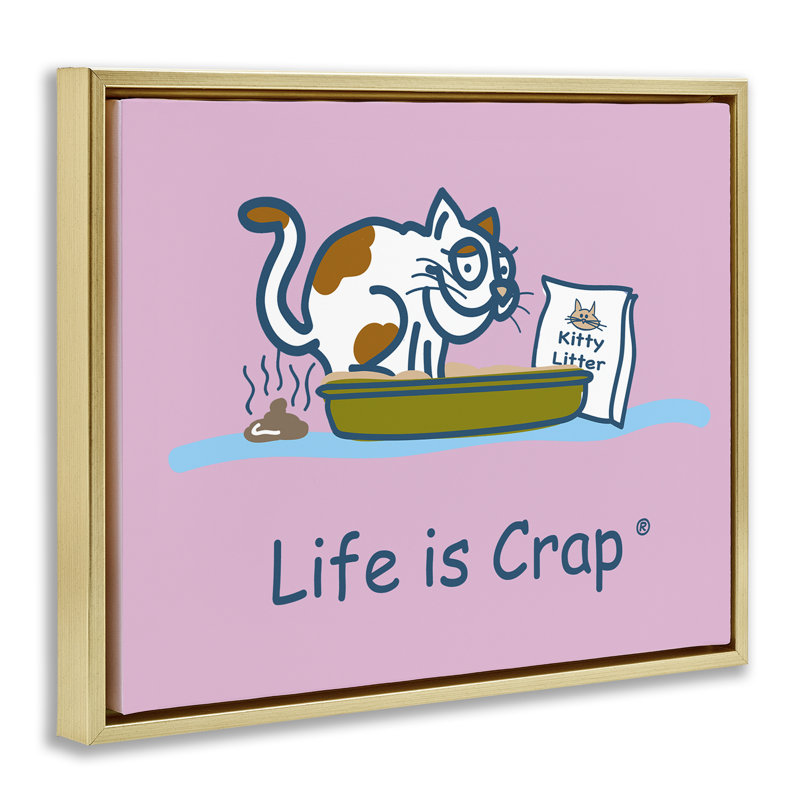 «Kitty Litter Funny Floater Canvas» par LIC, Cadre flottant métallique doré, H 17 po x l 21 po