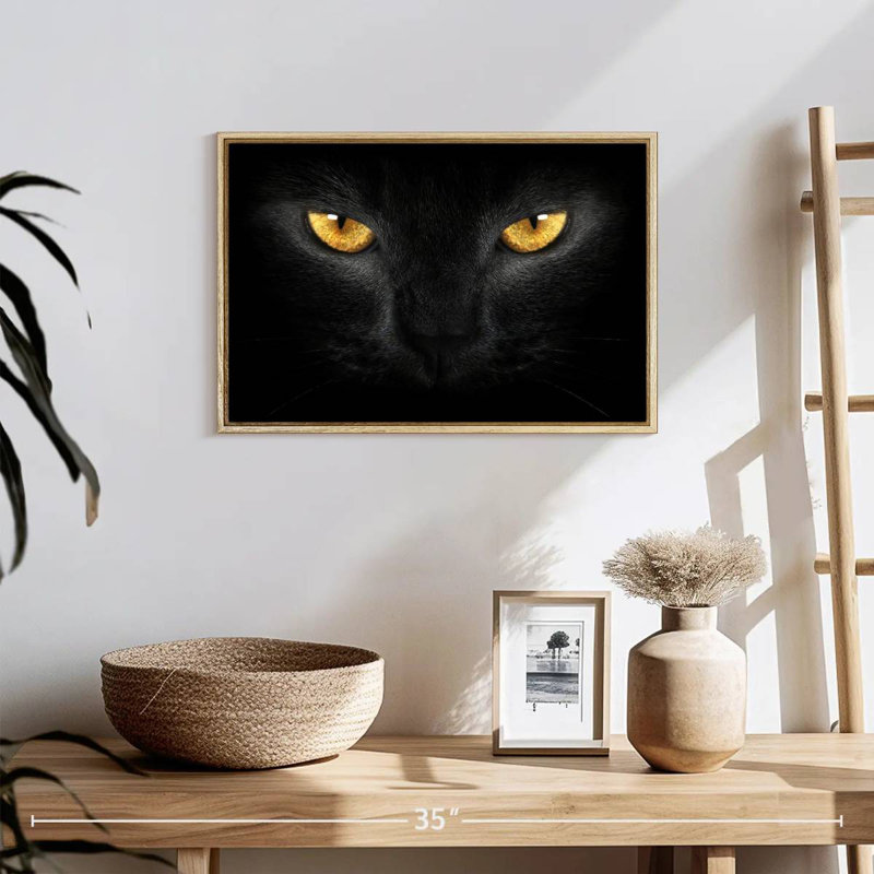 Chat aux yeux jaunes, Cadre flottant doré, 31 po x 21 po