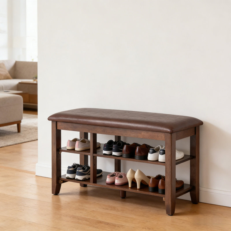 Banc à chaussures à deux niveaux avec tablettes réglables, H 16,5 po x l 39,6 po x P 12 po