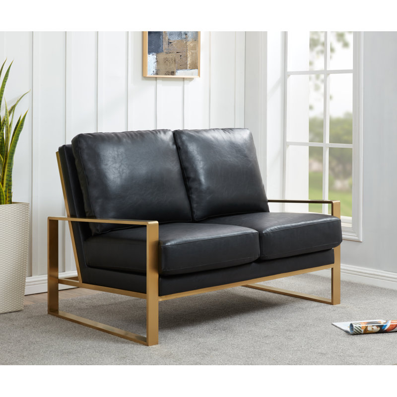 Causeuse moderne en simili cuir Gratiano, Similicuir noir