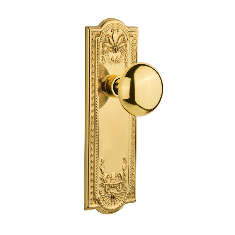 Plaque Meadows avec bouton de porte New York, Laiton non laqué, 2.75"