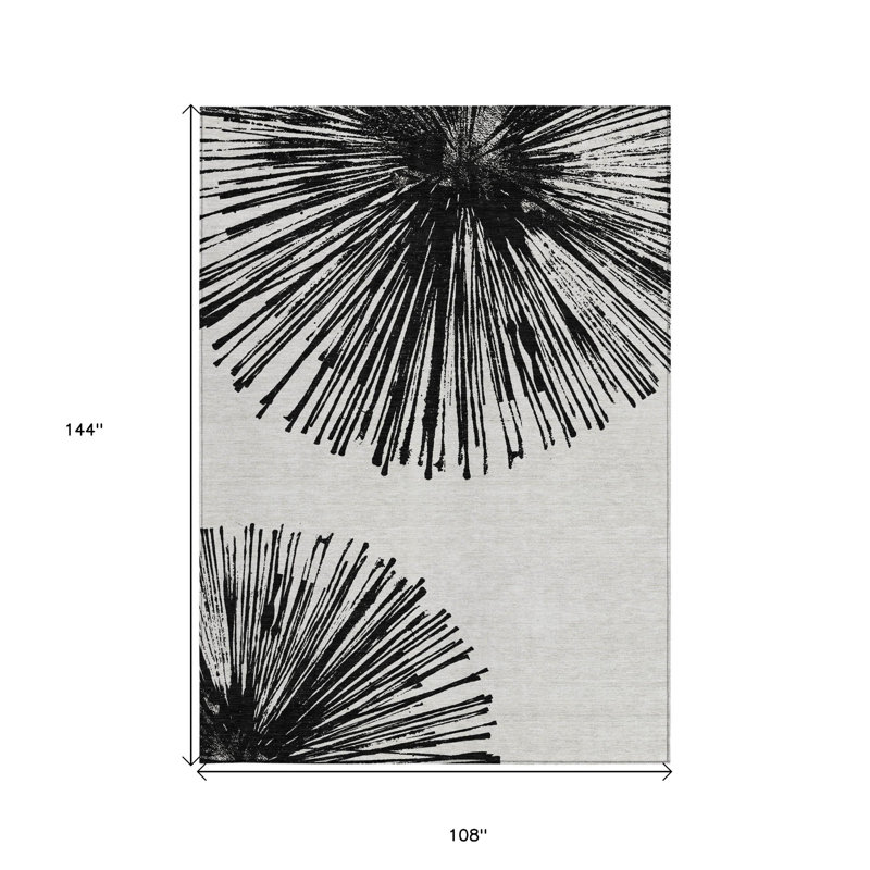 Tapis intérieur lavable abstrait noir et ivoire 9 pi x 12 pi