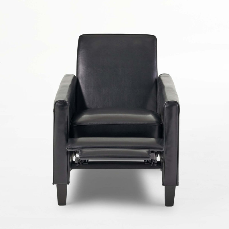 Linen Manual Push Back Recliner Chair, Black Faux Leather