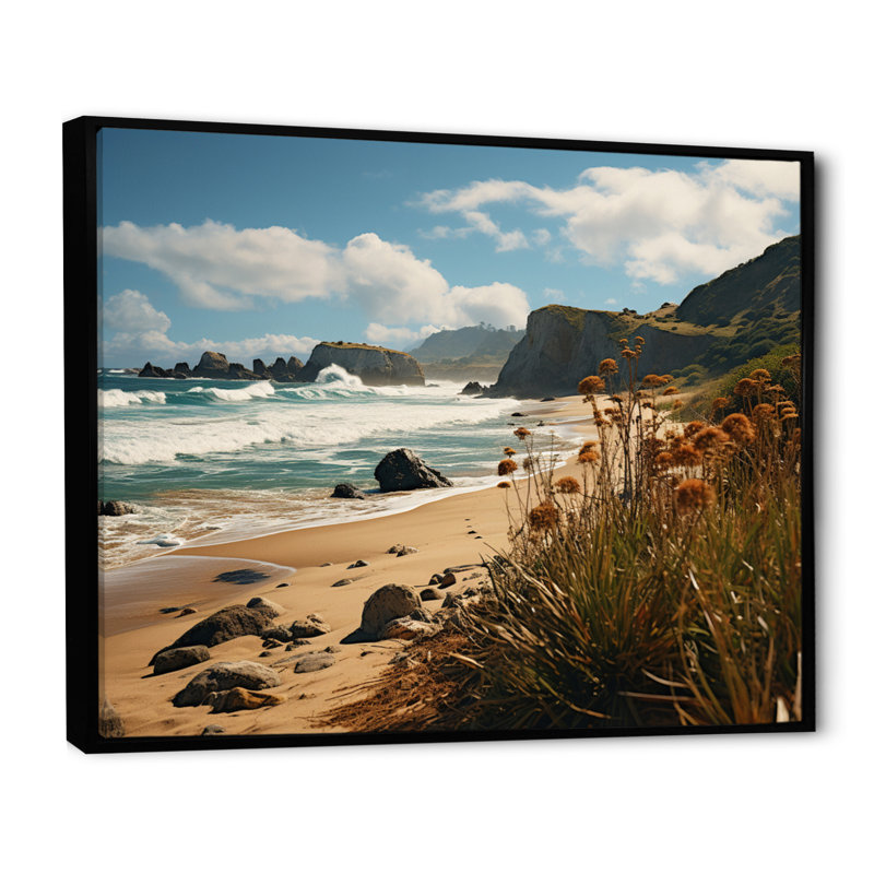 «Allerie Beach Golden Coast I», reproduction sur toile, H 34 po x l 44 po, Cadre flottant noir