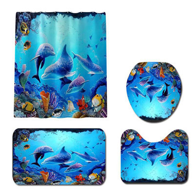 4 Piece Animal Print Shower Curtain Set + Hooks