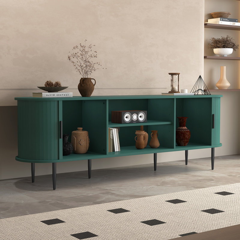 Modern TV Stand with Sliding Door for TVs up to 85", Green