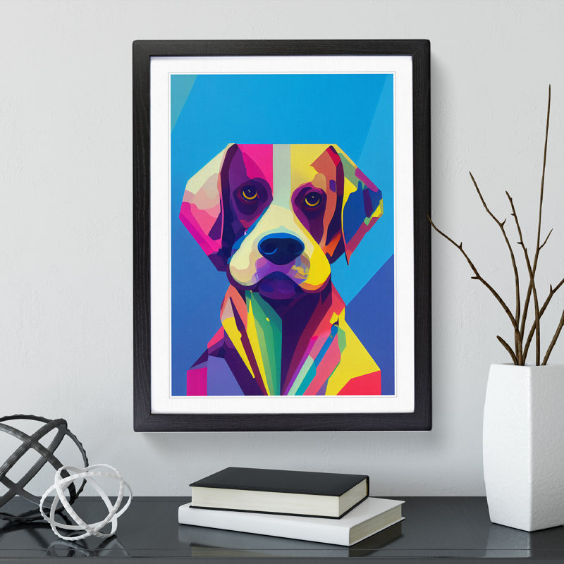 Colourful Dog No.5 - Print, White, Black Framed, 36cm H x 27cm W x 2cm D