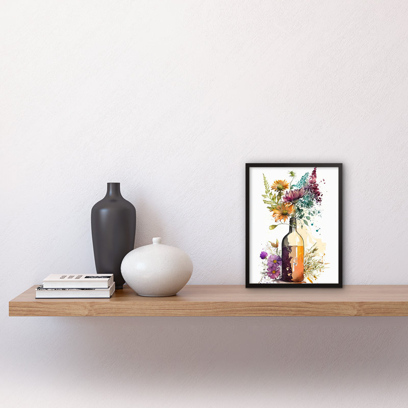Maryanna Spring Wildflower Bouquet In A Glass Wine Bottle - Single Picture Frame Print
