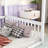 Full Size Canopy Frame Rubber Wood Floor Bed With Fence,Guardrails,White-638814981