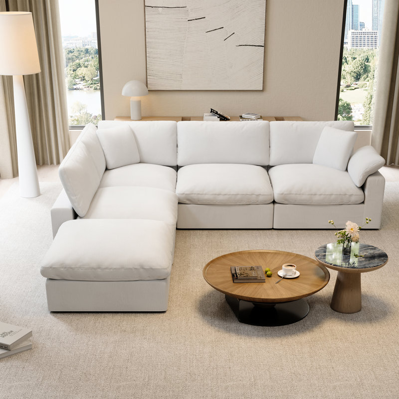 Canapé modulaire rembourré en lin avec revêtement amovible pour salon, chambre à coucher et siège profond, Blanc
