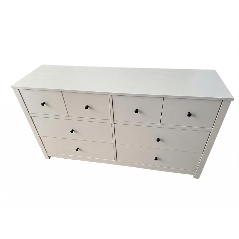 Commode 8 tiroirs en bois, armoire de rangement avec base de pilier pour la chambre à coucher, Blanc