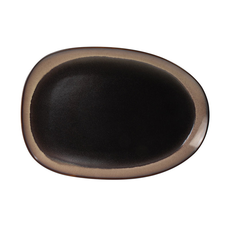 CAC China Venus Egg Shape Platter Midnight Black/Desert Beige 14 1/4"