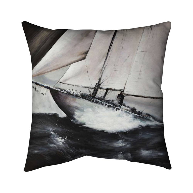 Boat in a violent storm - 26"x26" Throw pillow cover - Poly twill - Print on demand, Pillow Cover Only - No Insert