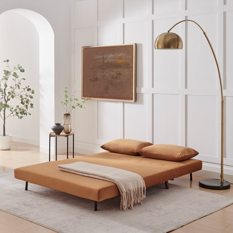 Berlyn Futon Sofa Bed - Luxury Simple Modern Folding Design, Orange Velvet, Full/Double