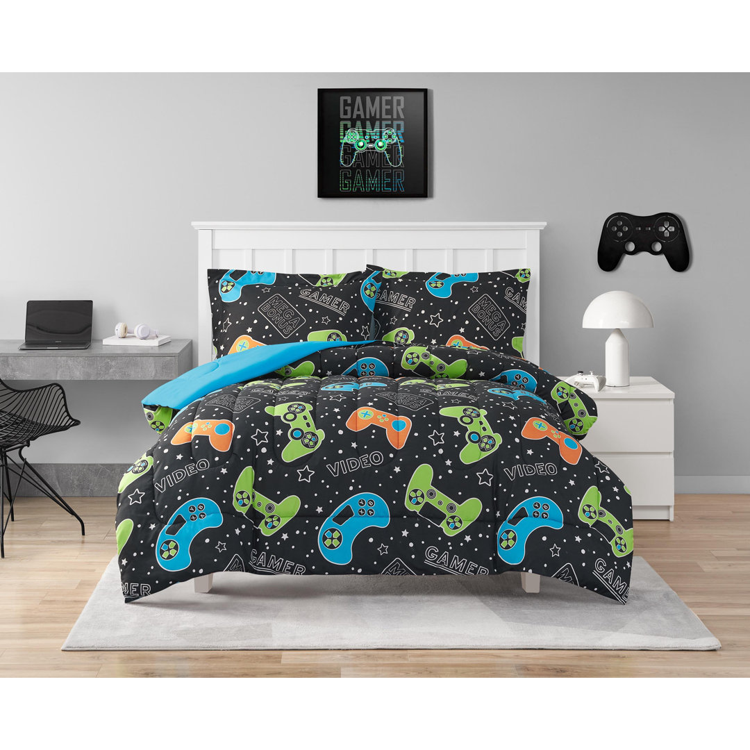ALEX + BELLA Video Gamer Set Black Ultra Soft Microfiber Comforter Set Alex + Bella