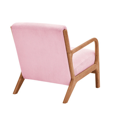 Chaise longue rembourrée en velours côtelé rose avec structure au fini naturel chaleureux, tissu côtelé et coussin lombaire pour les salons modernes et intemporels, 26,69 po de largeur, 29,96 po de hauteur