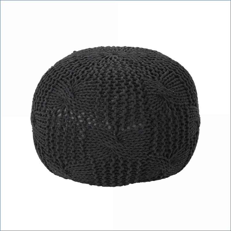 Ottoman, 16x16x16 Knitted Cotton Round Pouf | Dark Gray | Cotton, Gray 