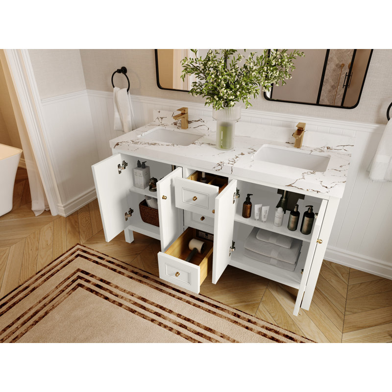 Nashville X P 22 po D Meuble-lavabo double avec 2 po Quartz, Albâtre, Doré Viola