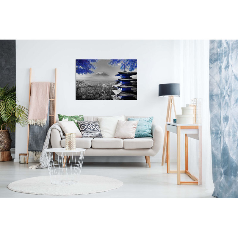 Japanese Temple In Autumn - Wrapped Canvas Print, 20cm H x 31cm W, Blue