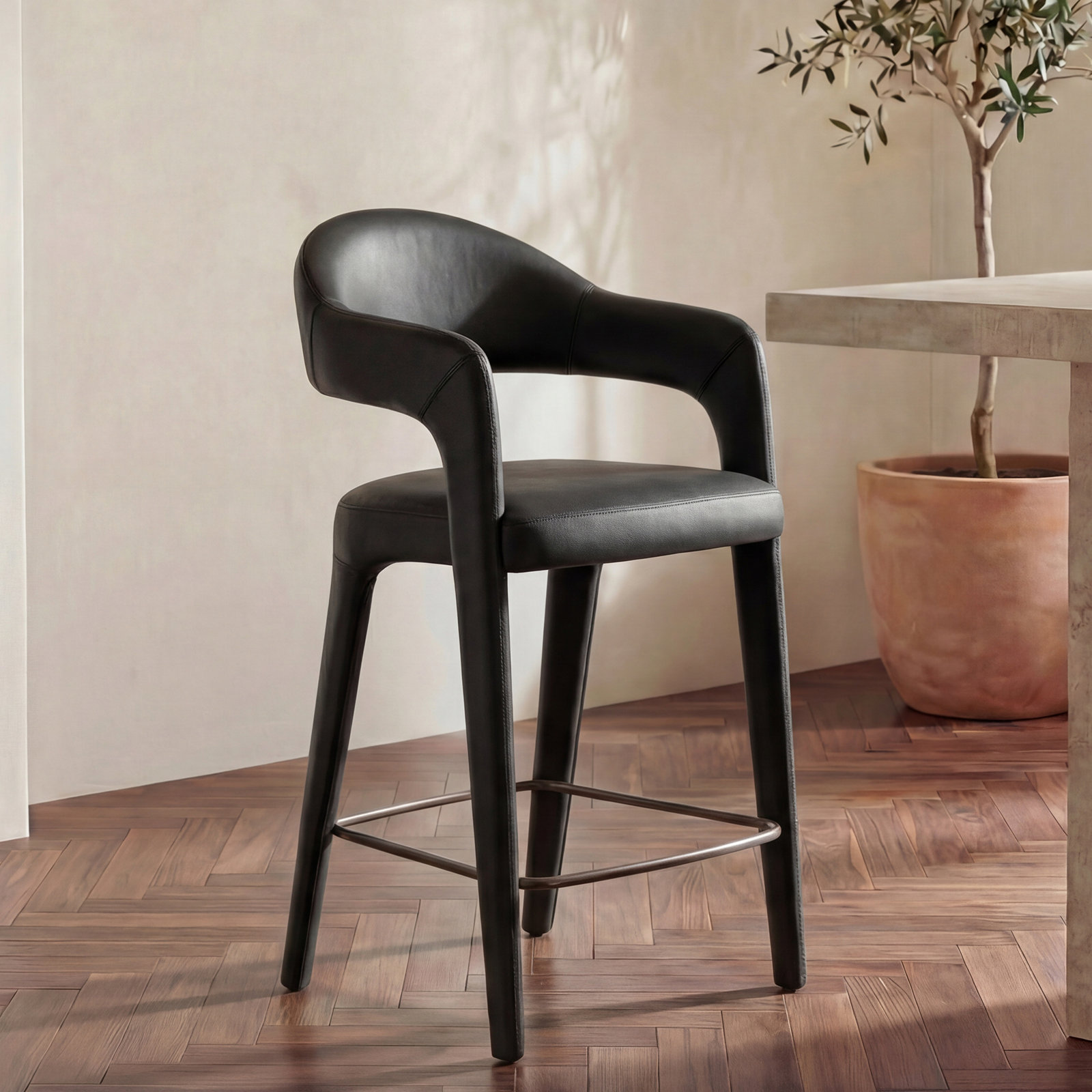 Cathline " Bar Stool, Black Polyester, Counter Stool (26.4" Seat Height)