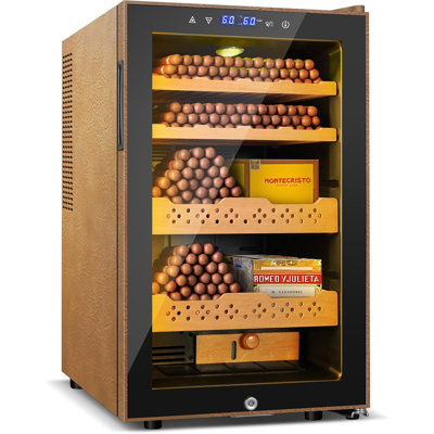 70L Upgraded Electric Humidor With Leather, 400 Counts Large Capacity,Thermostatic Electric Cooler Cabinet With Digital Led Screen, Safety Lock,Smart Humidity & Temp Control