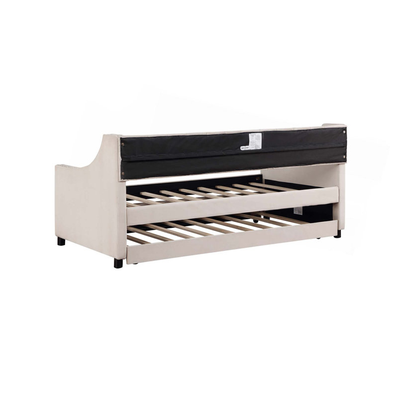 Lit de jour rembourré en tissu Darikson, Beige, Lit double