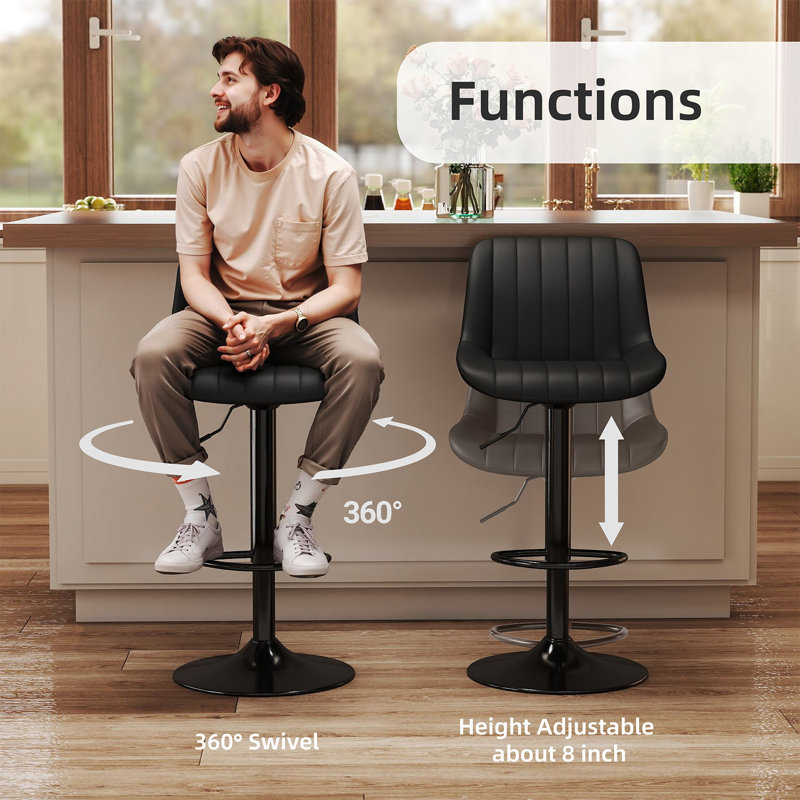 Moniq Swivel Adjustable Height Bar Stool, 3, Black