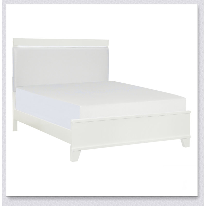 Meuble de rangement blanc en similicuir avec tête de lit à DEL 1 lit, Double