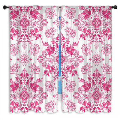 Rideaux de fenêtre damassés à motif floral rose transparent et obscurcissant - 2 panneaux